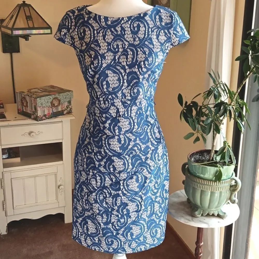 Alyx Blue Lace Sheath Dress. Soft Girl , Coastal, Career